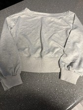 Women's Gray Solid Pullover Sweatshirt Long Sleeve Activewear Regular L