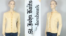 Vtg ST JOHN Blush Peach Santana Knit Gold Logo Button-Down Jacket Blazer S