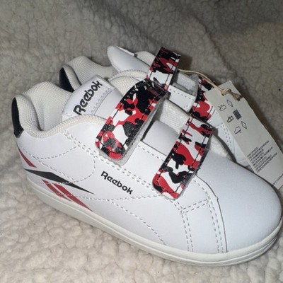Reebok RBK Royal Complete CLN 2 White Red Black Camouflage Strap Sneaker Kids 10