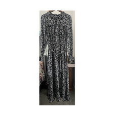 M&S Collection Navy Floral Long Sleeve A-Line Maxi Dress Size 12 Reg