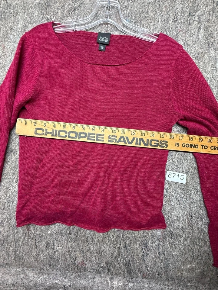 Eileen Fisher Sweater Womens Top Red 100% Linen Lightweight Knit Pullover XS - Image 3 of 4