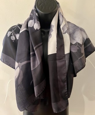 Andrea Zanellato 100 Silk Black Gray Floral Monochrome Scarf Made in Italy 35 