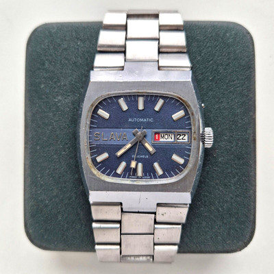 Vintage Soviet UdSSR Watch Slava 27 jewels TANK TV 2427 Russian AUTOMATIC BLUE