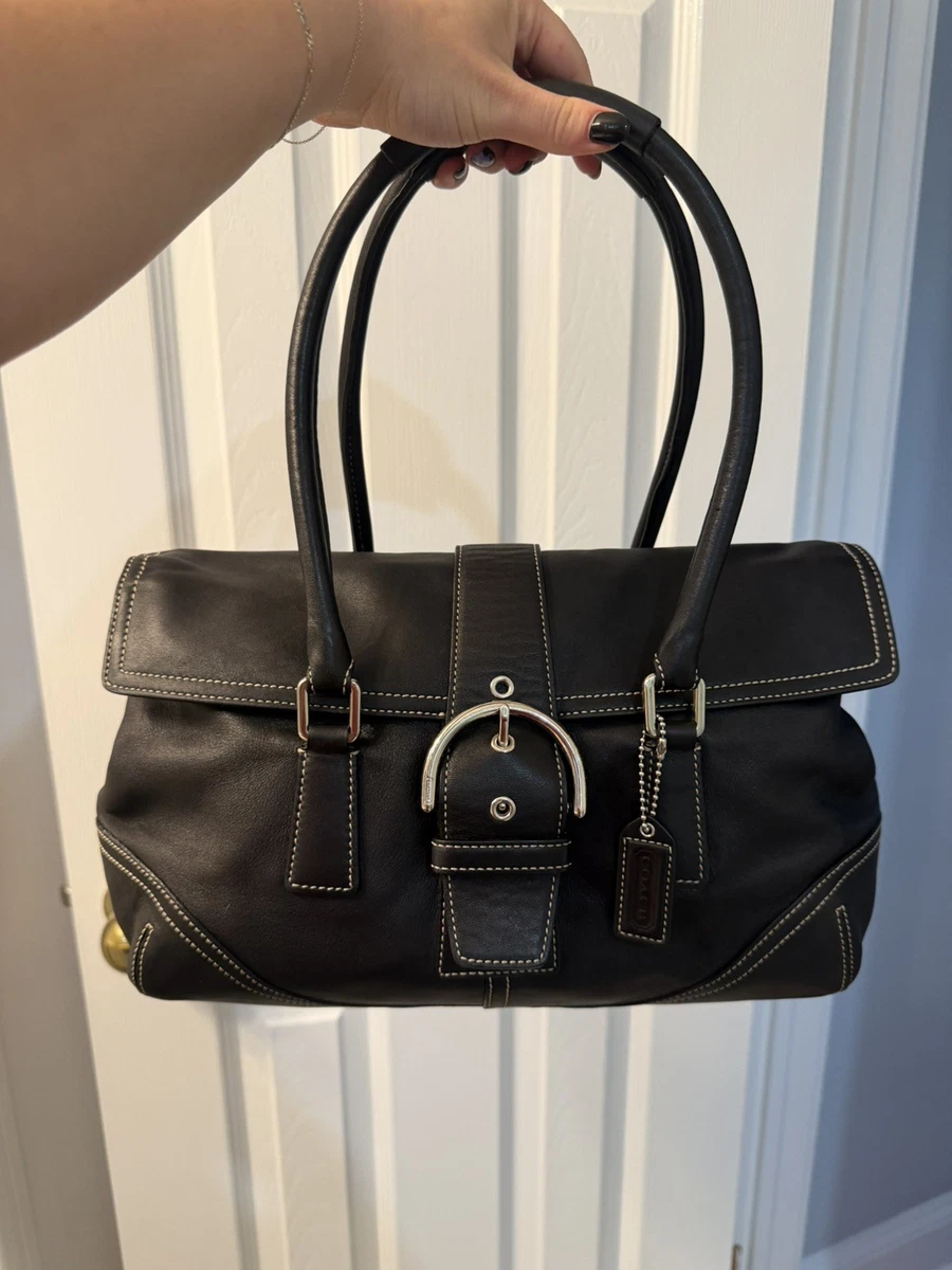 バッグ COACH Hamptons Leather Satchel Bag Coach Hampton Satchel/Top Handle Bag Solid Bags & Handbags for