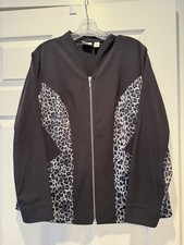 Chico's Zenergy Black and Gray Leopard Print Zip Up Jacket Size 2 Large