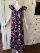 Purple Tiered Maxi Dress Womens XL Floral Ruffle V Neck Cottagecore Boho