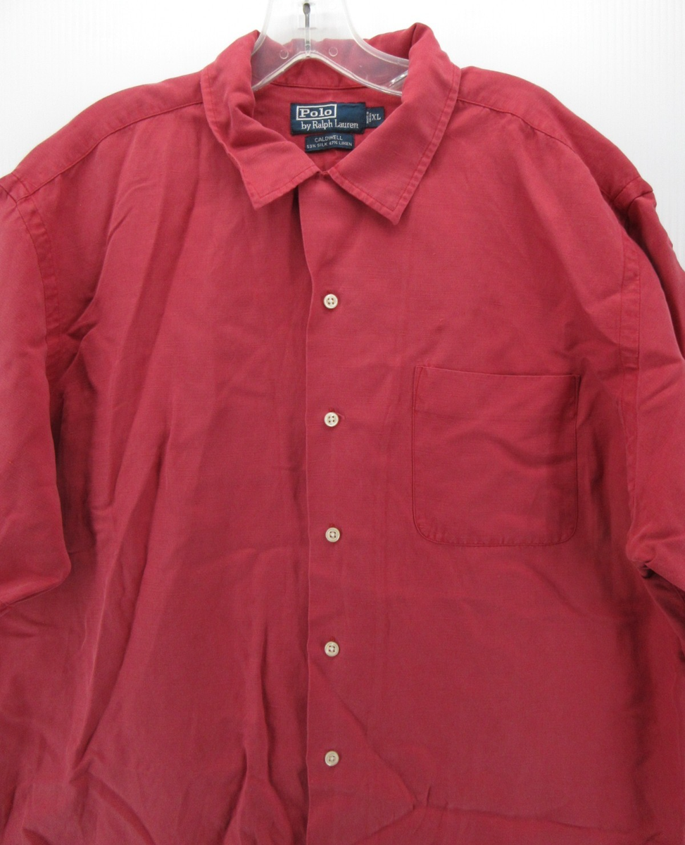 Ralph Lauren Polo Shirt Men XL Red Caldwell Silk Linen Loop Collar