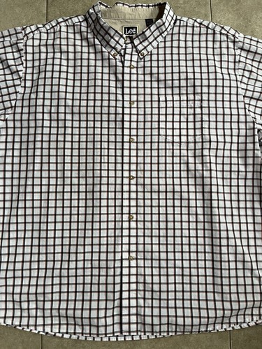 Men's 4XL Big & Tall Plaid Shirt White Red Gray Short Sleeve Button Down - Picture 5 of 6
