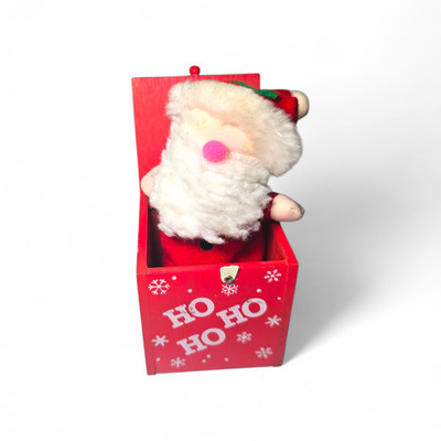1986 Noteworthy Santa Jack-in-the-Box Christmas Pop-Up Toy Wood Box Taiwan ROC