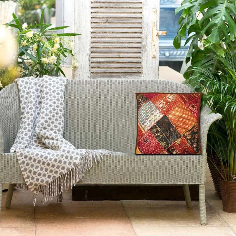 Funda de almohada de cojín bordado arte retazos hechos a mano de 24" regalo de Navidad Foto 3 de 4