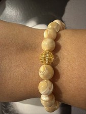 18K Solid Gold Beaded Bracelet – White Beads – Elegant Women’s Fine Jewelry Kid