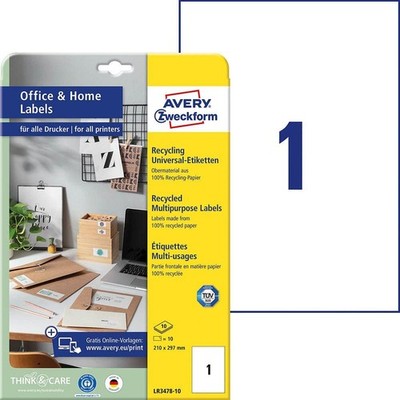 AVERY Zweckform Recycling-Universal-Etiketten Home Office 210 x 297 mm 10 Etiket