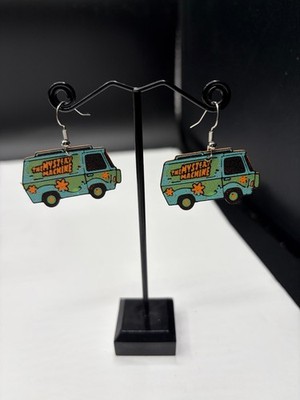 Scooby Doo Mystery Machine Earrings Wooden Retro Cartoon Van Dangle Jewelry
