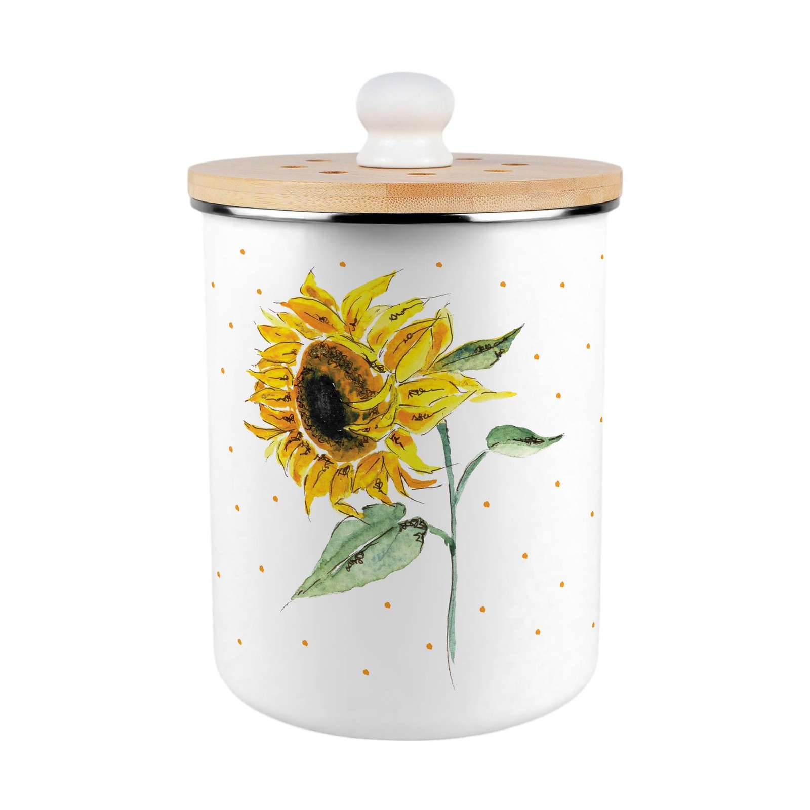Painted Sunflower Food Waste Caddy - Enamel 2L Kitchen Compost Bin Gift