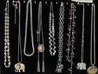 Vtg/Now Costume Silver-Tone Necklace Chain Pendant  Rhinestones Jewelry Lot of 9