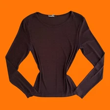 90's 00's vintage brown slinky long sleeve bodycon y2k top S/M