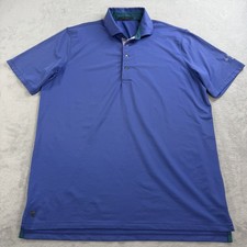 Greyson Polo Shirt Mens L Blue Golf Performance Short Sleeve Wolf Logo Fishing
