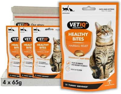 Vetiq Healthy Bites Hairball Remedy Cat Treats 4 X 65g Prevent & Remove Hairball