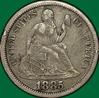 1885 Seated Liberty Dime Extremely Fine XF Coin, Rim Bump #37225