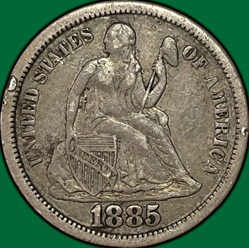 1885 Seated Liberty Dime Extremely Fine XF Coin, Rim Bump #37225