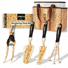 Gardening Tool Set of 5 Heavy Duty Aluminum Garden Tools with Non-Slip Yellow 