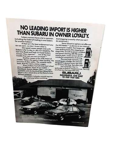 1982 Subaru Owner Loyalty Vintage Print Ad 1980s Automobile