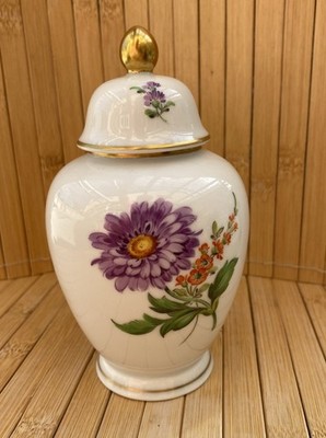 Deckelvase Handbemalt MPM Saxonia Deutsche Blumenmalerei Goldrand 1a Zustand
