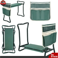 Outdoor Folding Kneeler Garden Kneeling Bench Soft Pad Seat With Stool Pouch