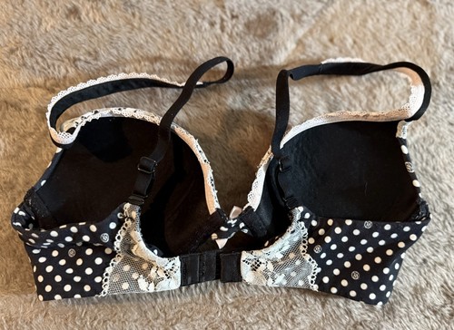 Body by VICTORIAS SECRET 32C Push Up Bra Black White Polka Dot Lace - Picture 5 of 6