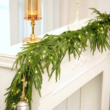 Faux Norfolk Pine Christmas Garland – Real Touch Greenery Artificial Cedar Ch...