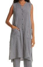 Eileen Fisher Pucker Check Organic Linen Butt...