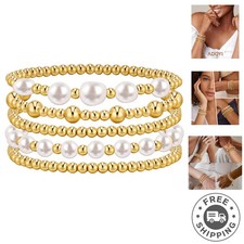 Luxury Gold Beaded Bracelet Set: 5 Adjustable Stretch Bracelets for Women