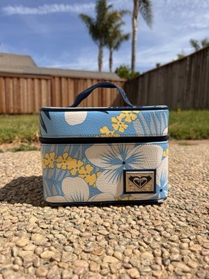 Vintage Y2K Roxy Blue Hibiscus Hawaiian Makeup Travel Case