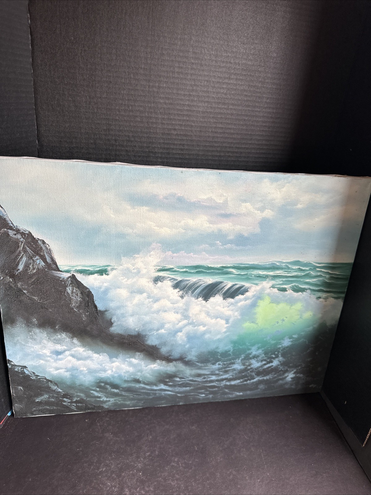 Vintage Seascape Oil Painting Ocean Waves 24x18 Coastal Wall Art Canvas #P