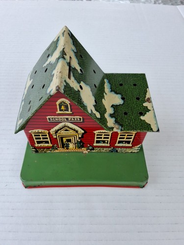 U.S. Metal Toy Tin School House Bank P.S.23 Lollipop Holder Vintage