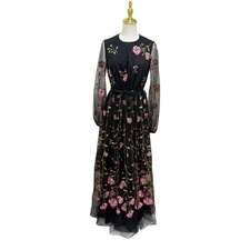 Giambattista Valli Pre-Fall 23’ Black Rose Embroidered Long Sleeve Gown $7000