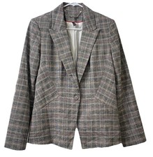 White House Black Market Plaid Blazer Single Button Notched Lapels Preppy Sz 8
