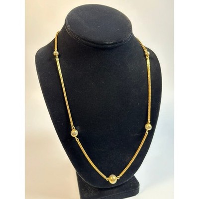 Gold Tone Snake Chain Necklace with Sphere Beads Signed Avon