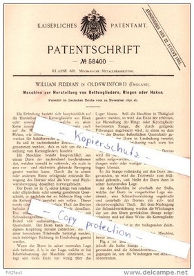 Original Patent - William Fiddian in Oldswinford / Stourbridge , England , 1890