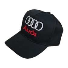 Audi Embroidered Cap. Adjustable Strap - Red  White Logo On Black