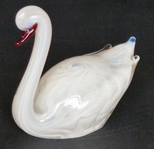Vintage Sommerso Glass Swan Figurine White Cased Art Glass Bird Ornament