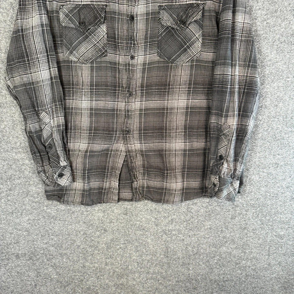 Camisa Hurley Para Hombres Grande Gris Franela Botones Ajuste a Cuadros Tejido Suave Exterior Foto 2 de 4