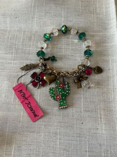 Betsey Johnson Flights Of Fancy Cactus Clover Feather Desert Stretch Bracelet