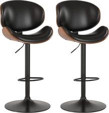 Bar Stools Set of 2, Swivel Adjustable Height Barstools, PU Leather Upholstered