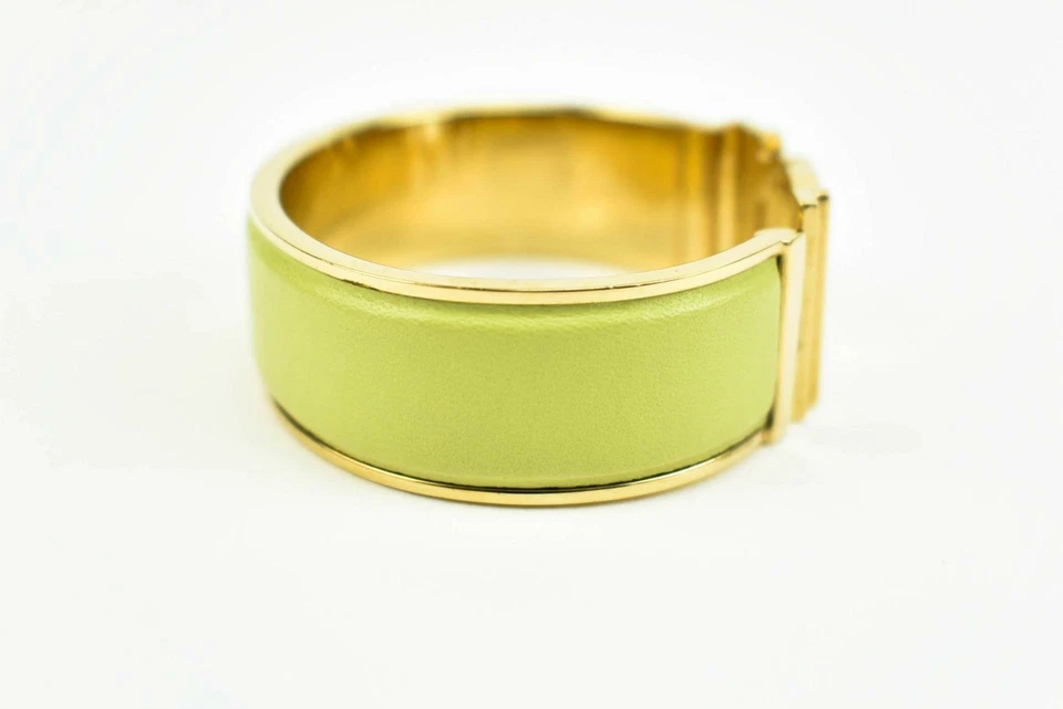 FERRAGAMO:金色金属和绿色皮革双“Gancini”标志手镯/手链 — 第 4/4 张图片