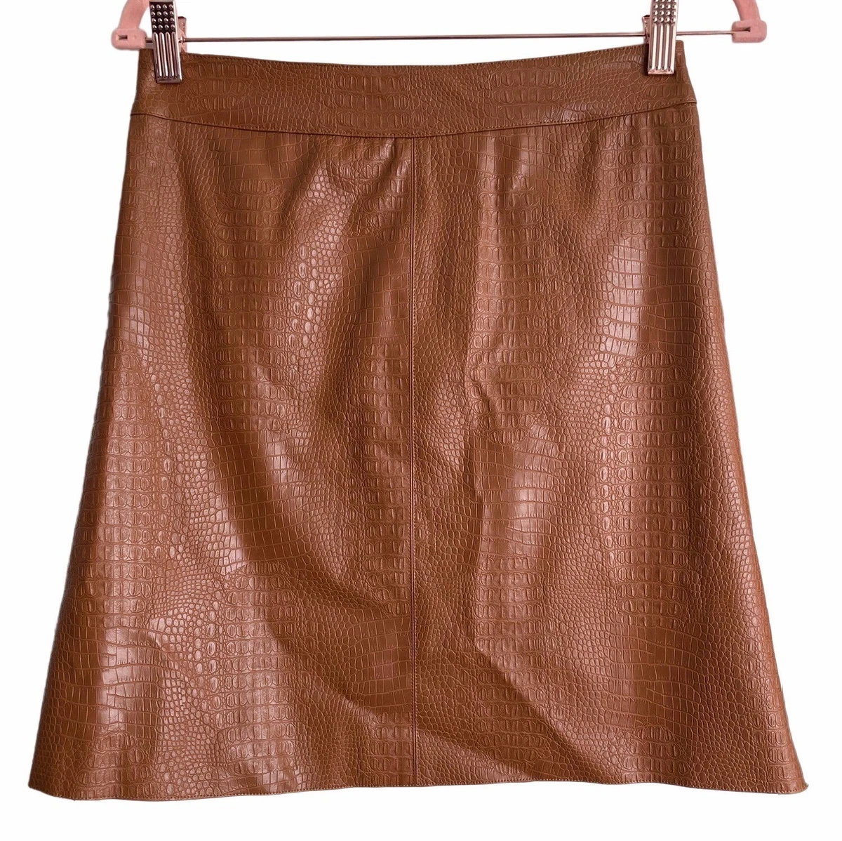Chic Wish Womens Brown Snake Print Faux Leather Mini Skirt Small Bohemian