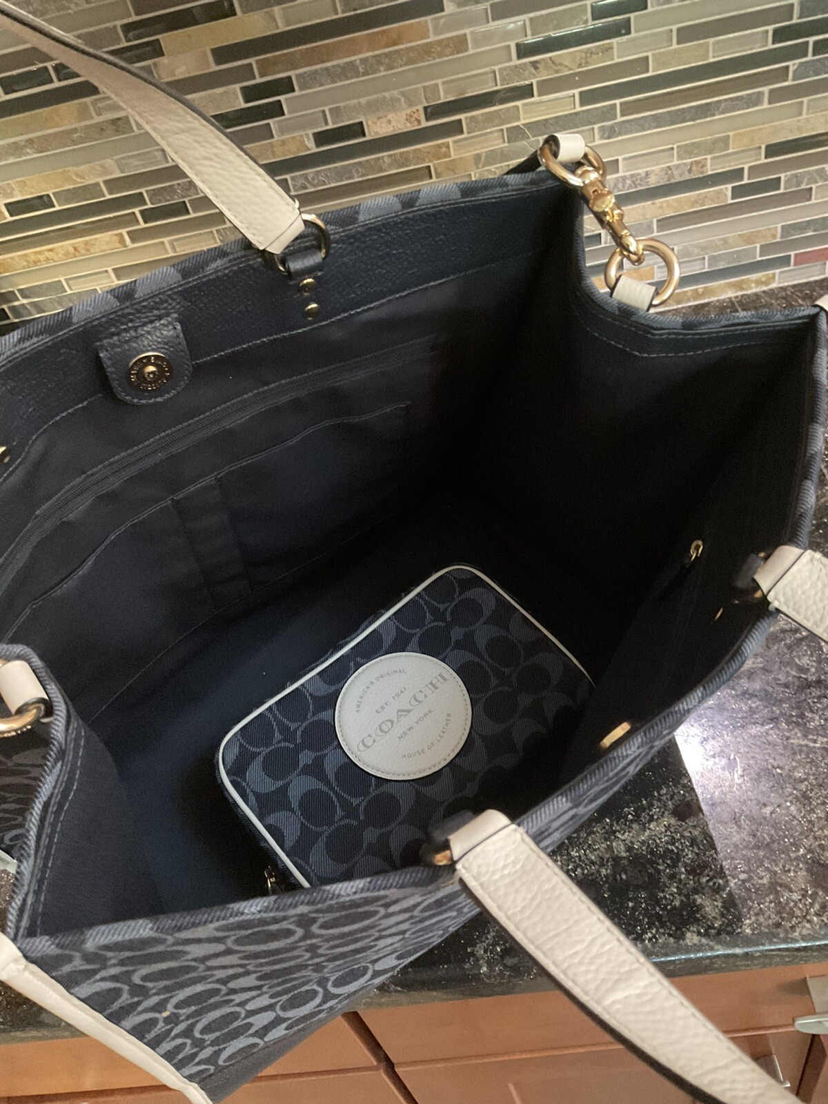 Coach Dempsey Tote 44 Signature Denim Jacquard With P… Gem