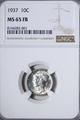 GEM BU 1937 Mercury Dime NGC MS65 FB Full Split Bands! WJEF