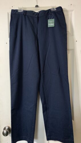 NWT LL Bean Woman's Navy Blue Cotton Pants 12 M Tall Straight Leg Wrinkle Resist