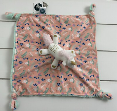 MARY MEYER Unicorn Plush Lovey Security Blanket Pink Green Floral Corners NEW